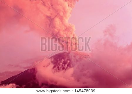 Tungurahua Volcano Eruption At Sunset Ecuador South America