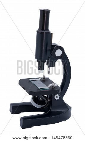Microscope isolated on white. Laboratory optical device. The tool for the study. School Supplies.
