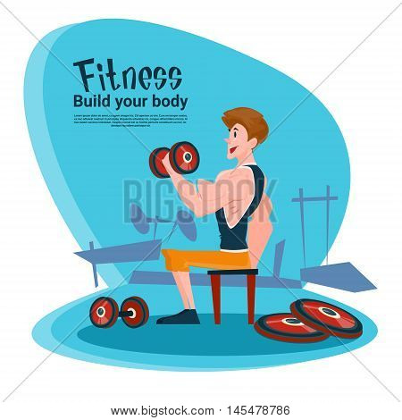 Sport Fitness Man Barbell Exercise Workout Gym Flat Vector Illustration