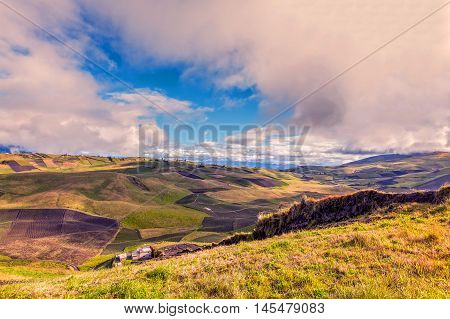 Green Fields Aerial View Cordillera Occidental Andes Central Ecuador Near The Tungurahua Volcano Ecuador South America