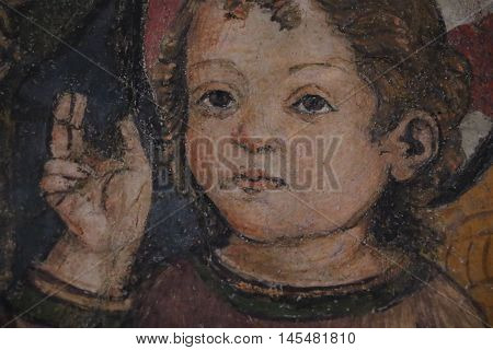 Detail of a religious painting in the Capitoline museums in Rome