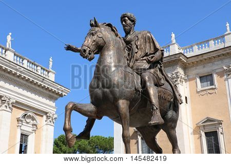 The statue of Marcus Aurelius in Capitoline Hill, Rome