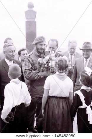 Yangiyer Uzbekistan - May 10 1963: Fidel and Pioneers.