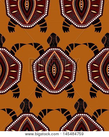 Seamless pattern with turtles in indigenous style Vector in yellow