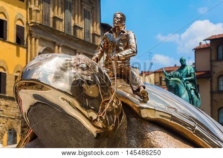 Golden Sculpture Of Jan Fabre In Florence