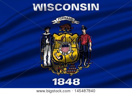 Flag of Wisconsin in the north-central United States. 3D illustration