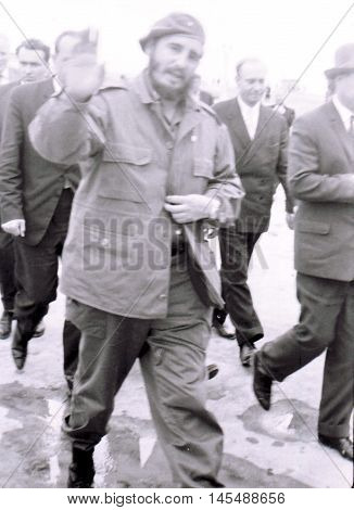 Yangiyer Uzbekistan - May 10 1963: Fidel arrived.