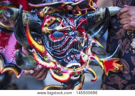 diabolic mask in Pillaro made with lamb horns and painted in various colors