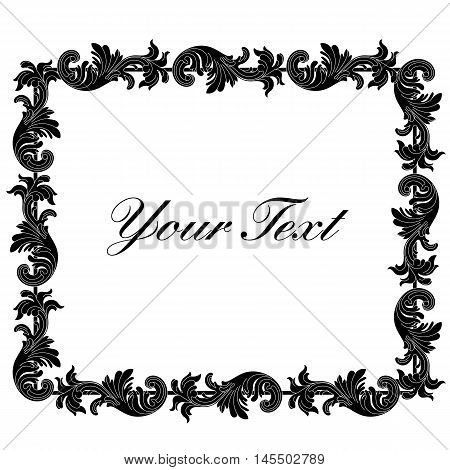 Decoration frame, floral frame, deco frame, vignette frame, graphic frame, scroll frame, menu frame, ornate frame. Vector.