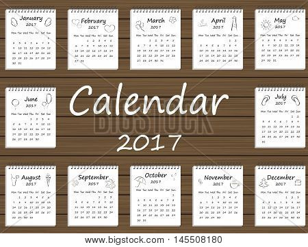 Calendar two thousand seventeenth year. Each month on a separate sheet. Black-and-white.