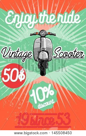 Color vintage scooter poster. Scooter travel concept.