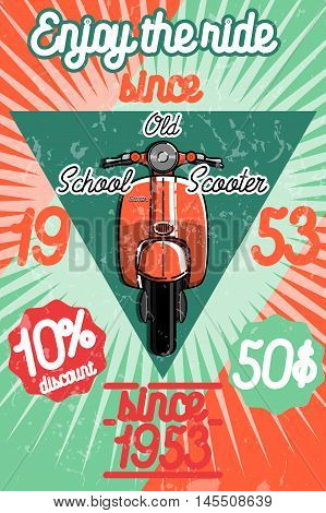 Color vintage scooter poster. Scooter travel concept.