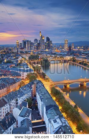 Frankfurt am Main. Image of Frankfurt am Main skyline during twilight blue hour.