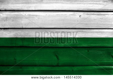 Flag Of San Andres De Tumaco, Colombia, Painted On Old Wood Plank Background