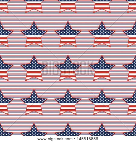 Usa Patriotic Stars Seamless Pattern On Red And Blue Diagonal Stripes Background. American Patriotic