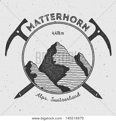 Matterhorn In Alps, Italy Outdoor Adventure Logo. Climbing Mountain Vector Insignia. Climbing, Trekk