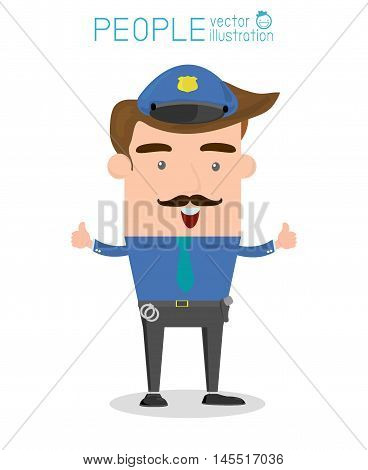 Policeman, Vector Illustration, Police, Policeman,Serious cartoon police officer policeman
