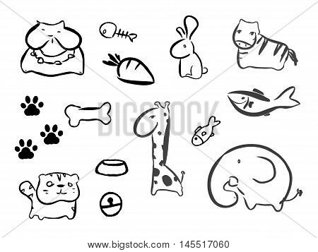Funny Animal Vector illustration Icon Set, illustration of animals set.Vector outline