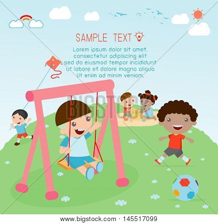 kids at playground, kids time. kids at playground, kids time.isolated on white background,Children playing in the playground, Vector Illustration.
