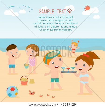 kids on the beach , children playing on the beach, Vector Illustration.