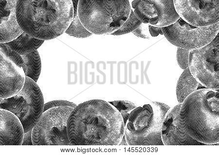 Many juicy and fresh blueberries on white background. Blue color blueberries close-up. Image of blueberries with high resolution. Drawing sketch painting blueberry