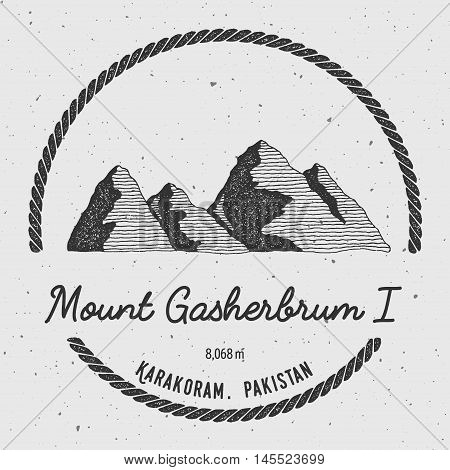 Gasherbrum I In Karakoram, Pakistan Outdoor Adventure Logo. Round Trekking Vector Insignia. Climbing