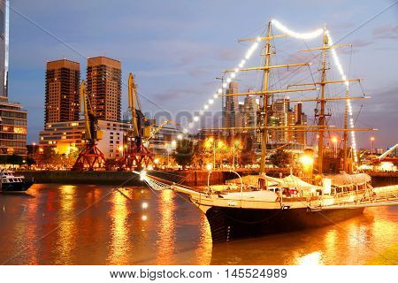 Night shot of the Puerto Madero in Buenos Aires Argentina South america.