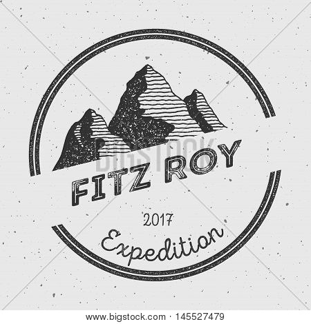 Fitz Roy In Andes, Chile Outdoor Adventure Logo. Round Expedition Vector Insignia. Climbing, Trekkin