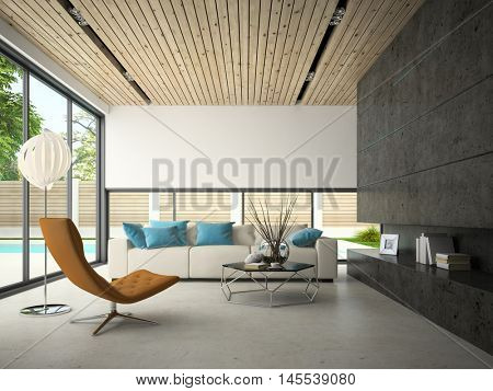 Interior of hous with swiming pool 3D rendering