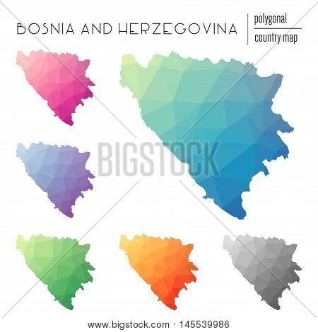 Set Of Vector Polygonal Bosnia And Herzegovina Maps. Bright Gradient Map Of Country In Low Poly Styl