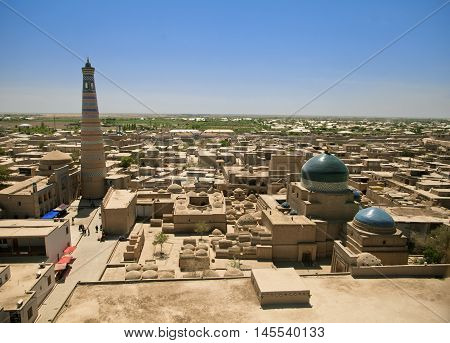 Aerial view of old town in Khiva, Uzbekistan, Central Asia