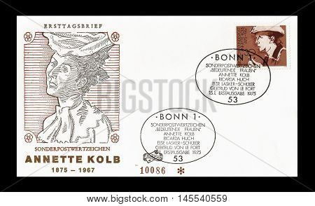 GERMANY - CIRCA 1975 : Cancelled First Day Cover letter printed by Germany, that shows Annete Kolb.