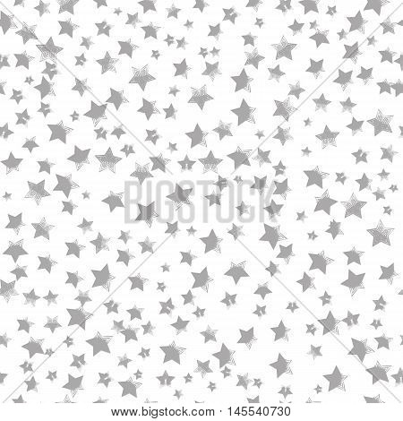 Star monochrome background. Trendy graphic drawing. Chaotic decorative illustration. Minimalistic abstract image. Geometric colorful object. Starry seamless pattern. Vector illustration.