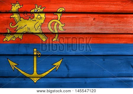 Flag Of Venlo, Netherlands, Painted On Old Wood Plank Background