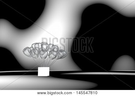 Many Gauzy Balloon Planting On A White Light Box In Abstract Striped Room,abstract Idea Background,3