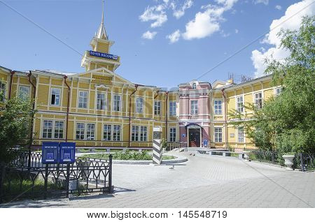 Chita RU - Jul17 2014: Old wooden Maibn Post Office in the city of Chita was built in 1893. Russia