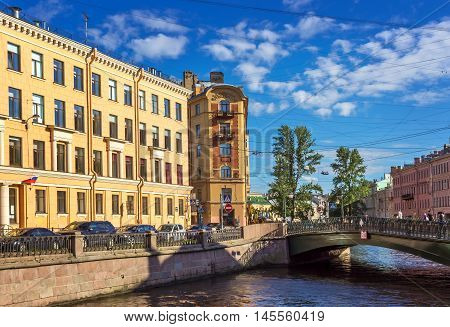 Bridge on the channel of Griboedov in St Petersburg Russia