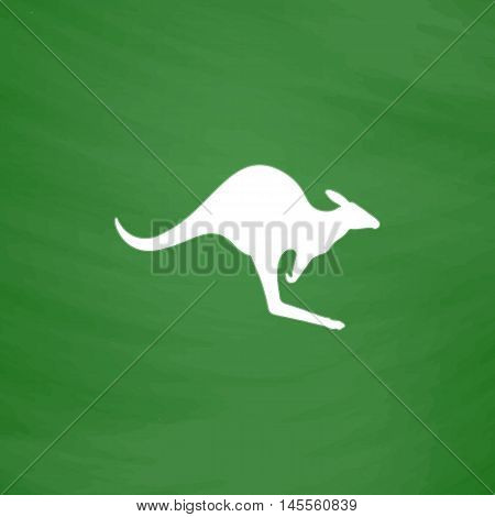 Kangaroo Simple vector button. Imitation draw icon with white chalk on blackboard. Flat Pictogram and School board background. Illustration symbol
