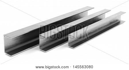 Steel channel beam on white background. 3D rendering