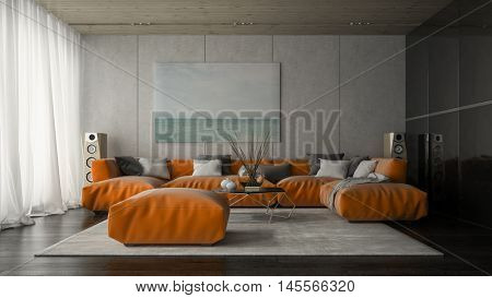 Interior of modern design room 3D rendering