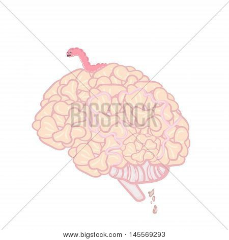 Fun illustration with brain worm. Halloween theme. Vector.