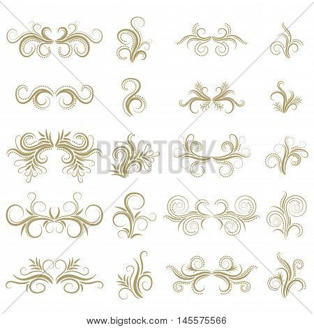 Abstract curly design element set isolated on white background. Dividers. Swirls. Vector illustration.