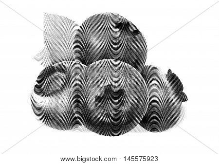 Juicy and fresh blueberries with green leaves on white background. Blue color blueberries close-up. Image of blueberries with high resolution. Drawing sketch painting blueberry