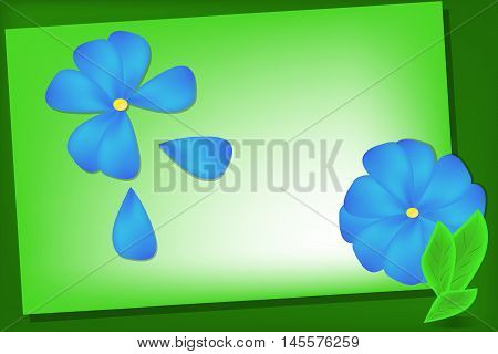 Green frame with blue flowers and green leaves