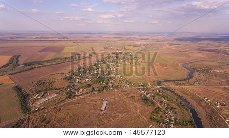 Aerial photo of fields and river. Stock Image.