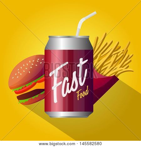 Fast food poster design isolated on yellow background. Web graphics modern vector illustration.Premium quality logo design concept pictogram.