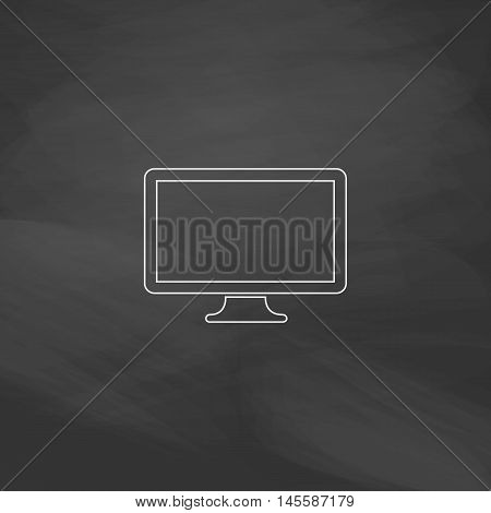 Monoblock PC Simple vector button. Imitation draw icon with white chalk on blackboard. Flat Pictogram and School board background. Illustration symbol