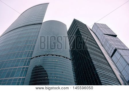 four of skyscraper in Moscow-city are on sky background