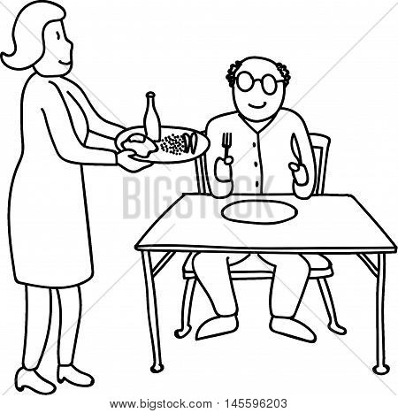 Grandpa gets fed his breakfast lunch supper dinner
