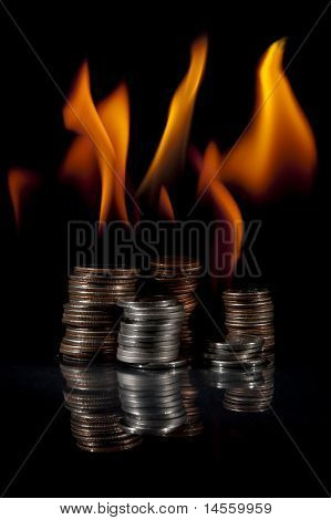 Stacks Of Change On Fire